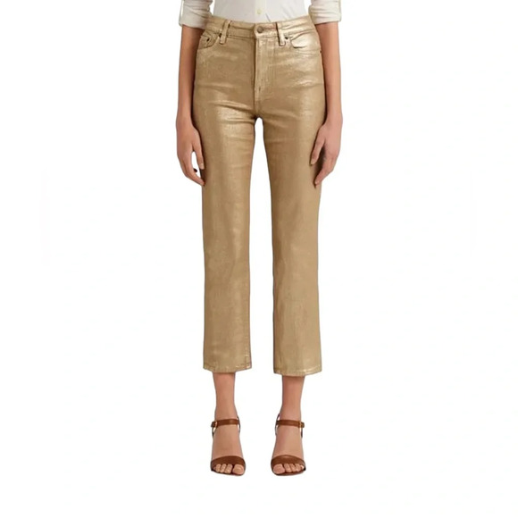 Ralph Lauren Metallic High-Rise Stretch Straight Ankle Jean - Picture 5 of 14